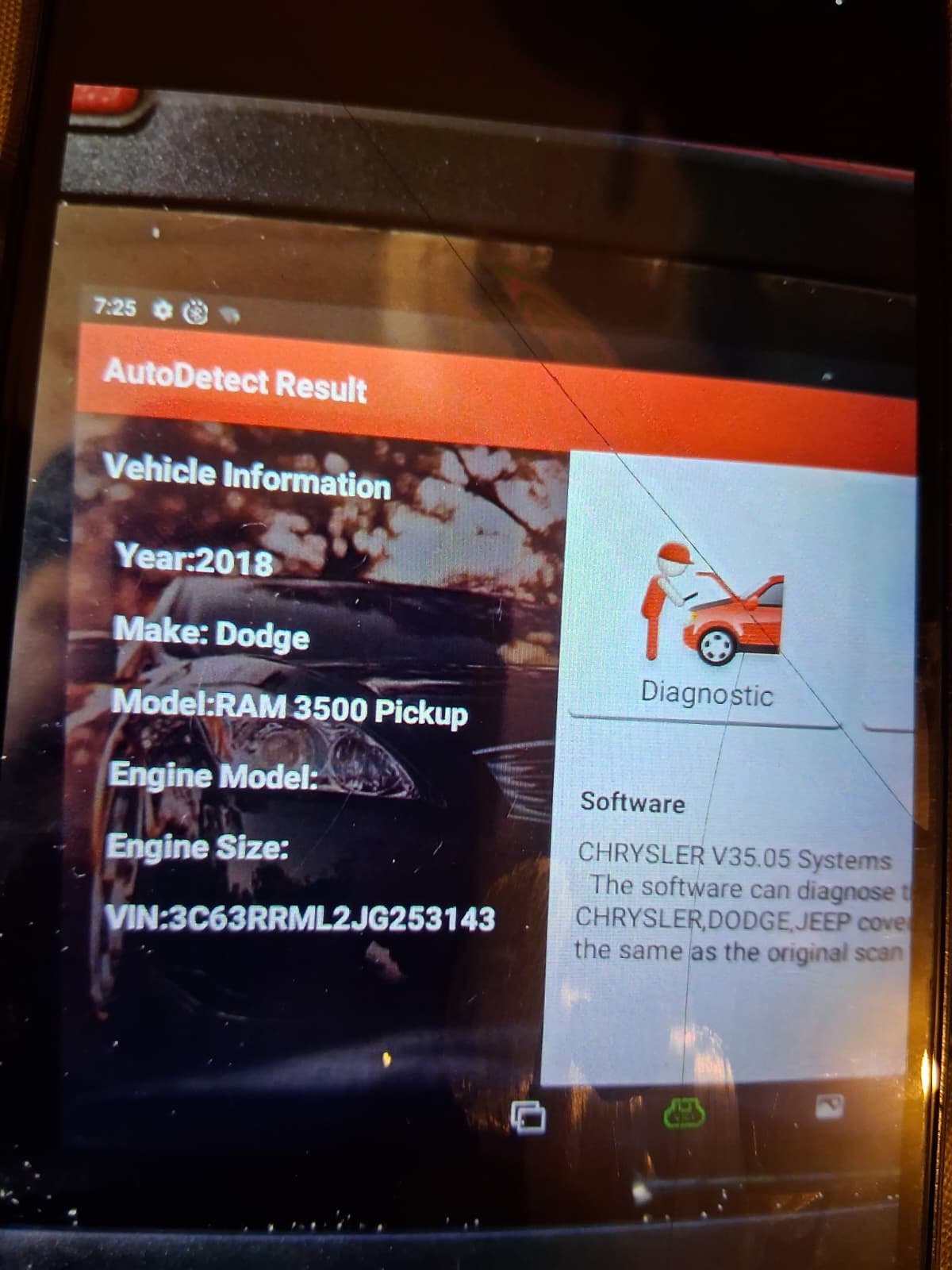 Vehicle auto-detect diagnostic result